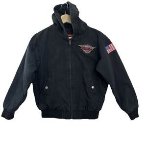 Snap On Tools Youth Kids Canvas Work Jacket Black Distressed Medium VTG